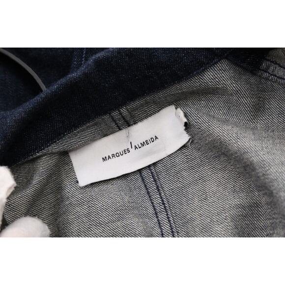 MARQUES ALMEIDA Navy Denim Collared Belted Long Trench Coat Size XS - Picture 14 of 16